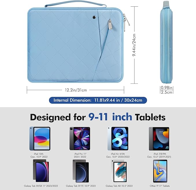 MoKo 9-11 Inch Tablet Sleeve Carrying Case with Handle, Padded Protective Travel Bag for New 11 inch iPad Air M4 2026, iPad A16, i-Pad Pro 11 M5, i-Pad 10./Air 5/4. Gen10.9, Tab S9/S8 11, Light Blue