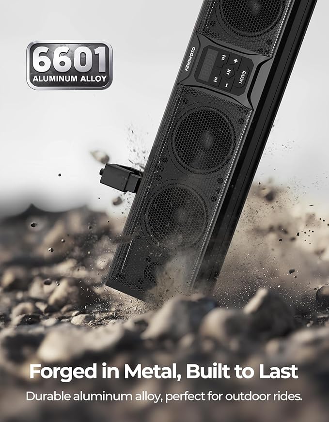 KEMIMOTO 6-Speaker Metal UTV Sound Bar, 25-inch IP65 Waterproof Golf Cart Sound Bar, ATV Speaker Bluetooth with RGB, SxS Soundbar Compatible with Polaris RZR Can-Am w/ 1.25 in - 2 in Roll Bar
