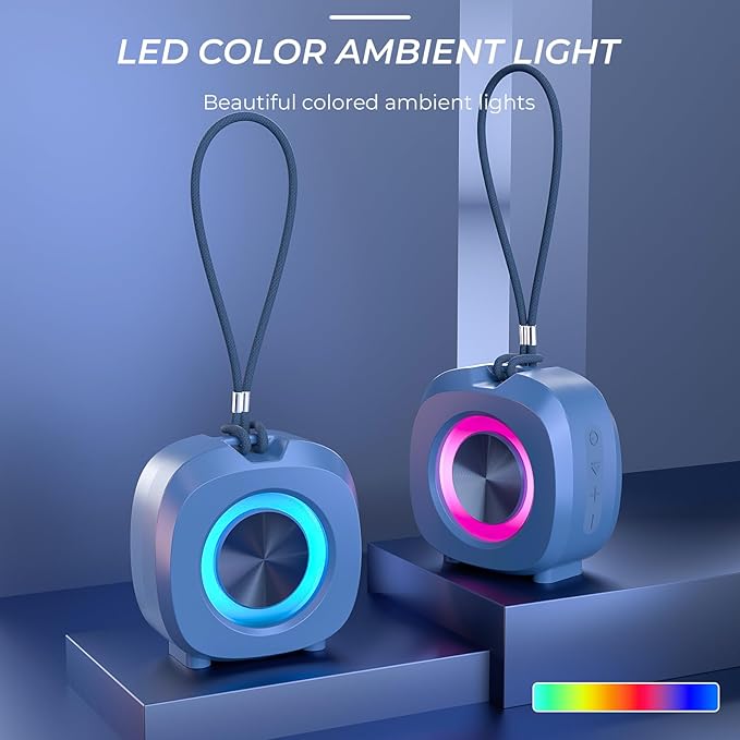 PEICHENG Speaker, Small Portable Bluetooth Wireless IPX5 Waterproof Shower Speaker,Loud Stereo Sound Deep Bass,Dual Pairing, RGB Lights,Long Playtime for Outdoor Party, Great Gift,1PC (Blue)