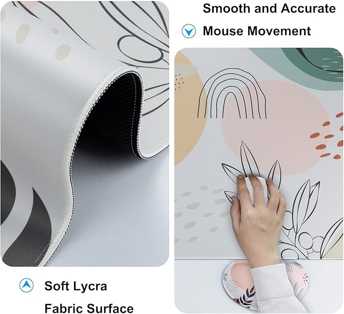Keyboard Wrist Rest + Mouse Pad with Wrist Support + Desk Mat + Coaster 4 in 1 Set, XXL Large Gaming Mousepad Cute Ergonomic Mouse Pads for Desk Computer Laptop Office Decor-Boho Leaves