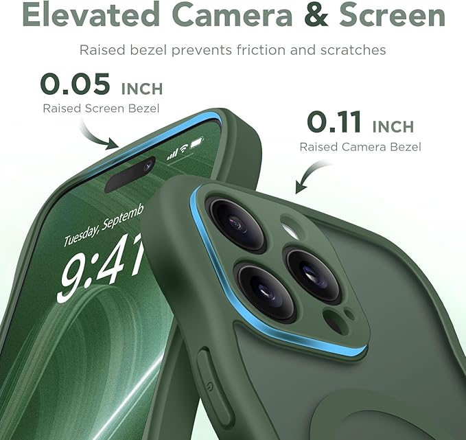 CAPRARO Cute for iPhone 13 Pro Max Case, Compatible with MagSafe, [Curly Wave Edge] [Full Camera Protection] [14 FT Drop Protection] Magnetic Phone Case for 13 Pro Max 6.7 Inch, Dark Green