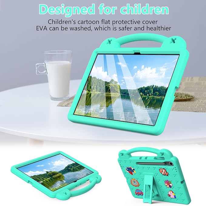 AKABEILA Compatible with Samsung Galaxy Tab A11 2025 Tablet Case, Kids Friendly Universal Lightweight Shockproof Protective Case with Shoulder Strap & Stand Handle Mint Green