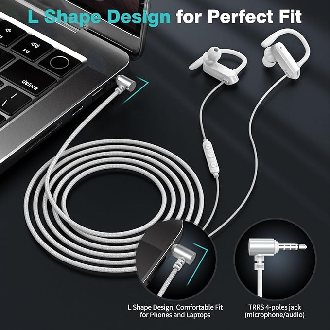 4FT Wired Earbuds for Chromebook Laptop, 3.5mm Jack Plug Over Ear Hook Headphones for PC Student Kid School, Noise Isolate HiFi Stereo Audio Wrap Around Earphones In Ear Headset for Moto G Stylus 2024