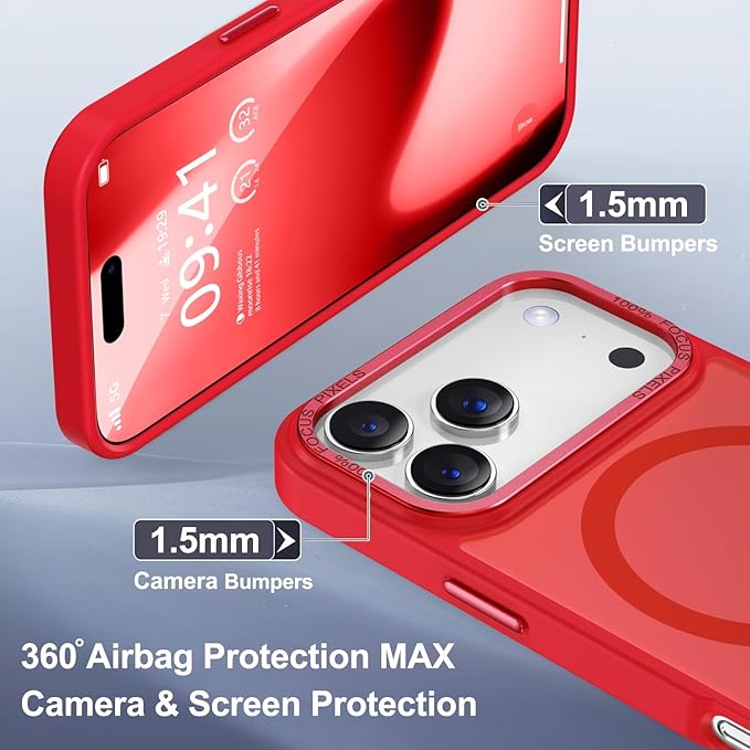 Newfuture Magnetic for iPhone 17 Pro Case [Compatible with Magsafe] [Military Grade Drop Protection] Translucent Matte Anti-Scratch Shockproof Protective Phone Case for iPhone 17 Pro 6.3 Inch, Red