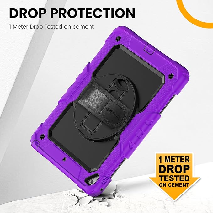Timecity Compatible with iPad 9.7 Inch (for iPad 6th/5th Generation, iPad Air2, iPad Pro 9.7) Full-Body Silicone+PC Protective Case with Rotating Stand/Strap - Purple