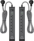 12FT Long Power Strip Surge Protector - with 6 Outlets 4 USB Ports, Heavy-Duty Braided Extension Cord, Flat Plug, 900 Joules, 15A Circuit Breaker, Wall Mount for Home Office (2 Pack)