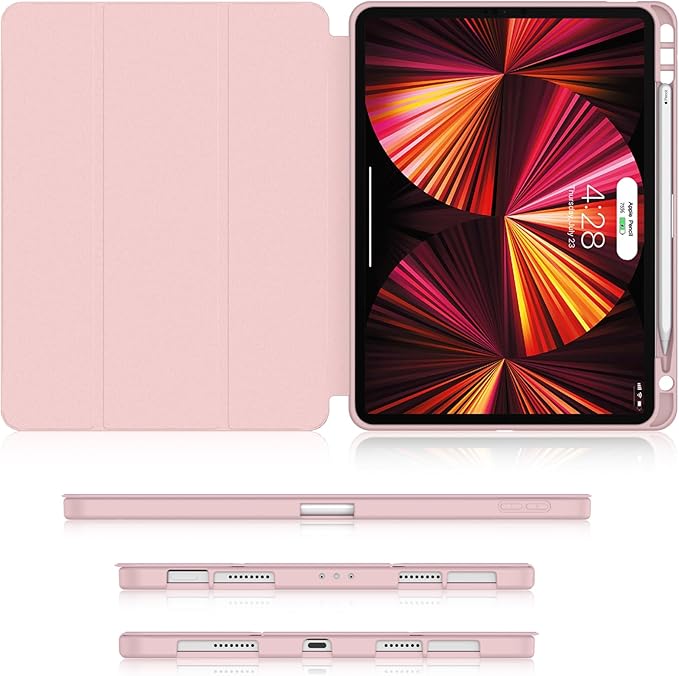 Soke for iPad Pro 11 Case (M2) 2022/2021/2020 with Pencil Holder - [Full Body Protection + Apple Pencil Charging + Auto Wake/Sleep], Soft TPU Back Cover for 2022 iPad Pro 11 inch(Pink)