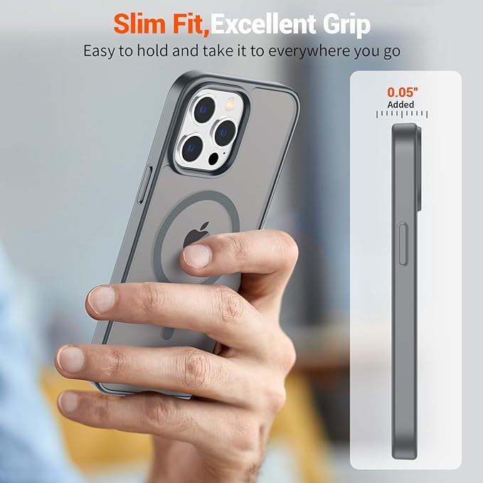 SUPFINE Magnetic for iPhone 14 Pro Case (Compatible with MagSafe) (Military Grade Drop Protection) Slim Translucent Matte Shockproof with Anti-Fingerprint Phone Case,Gray