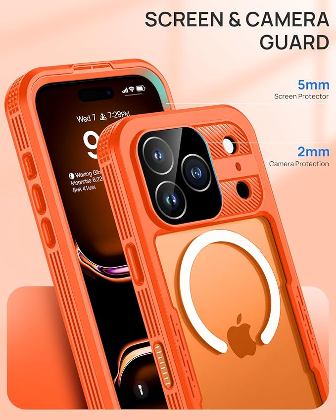 Lanhiem Magnetic for iPhone 17 Pro Max Case, IP68 Waterproof, Dustproof, Compatible with Magsafe, Built-in Screen Protector, Full Body, Heavy Duty, Rugged Phone Cover, 6.9 inch, Cosmic Orange
