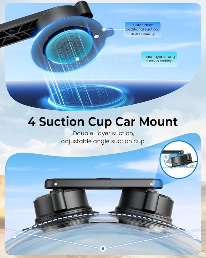 Four Suction Cup Car Mount Pro for Insta360 Upgraded Thickened Selfie Stick Adjustable Double-Layer Suction Cup for GoPro Action Camera Mounts for insta360 X5 Accessories Ultra