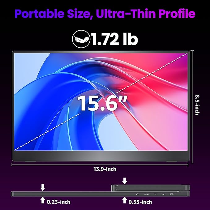 Upperizon Portable Monitor 15.6 inch 4K UHD 3840X2160 145% sRGB IPS HDR HDMI USB-C Travel Monitor for Laptop MacBook PC Surface PS5 Xbox, External Display with Kickstand & Speakers, VESA Compatible