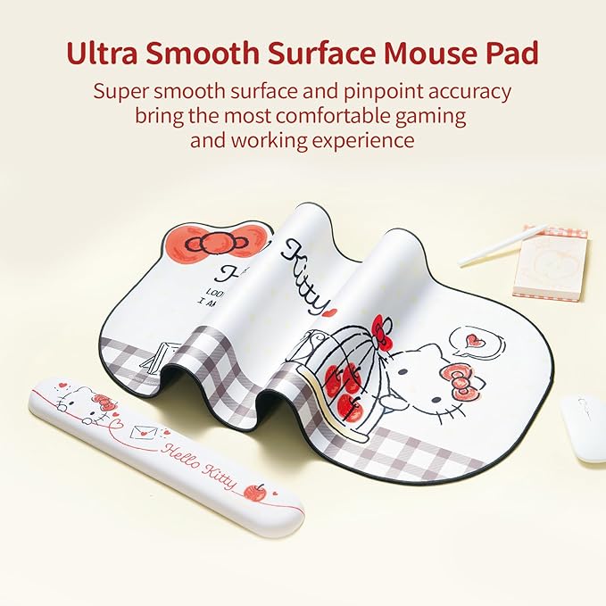 Kuitmor Cartoon Cat Mouse Pad Wrist Rest Support Set, Non-Slip Desk Mat and Memory Foam Wrist Rest for Keyboard and Mouse, Perfect for Gaming or Home Office Work - HLK
