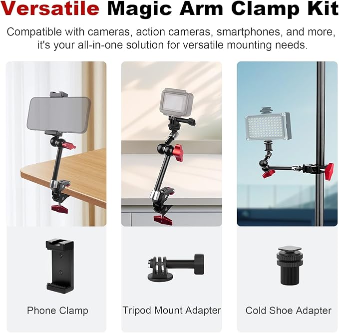 9" Articulating Magic Arm with Super Clamp, Magic Arm Camera Mount with Crab Clamp, Desk & Tube Camera Arm Friction Arm for DSLR Action Camera Monitor Video Light, Max. Load 5.5lbs (SY008)