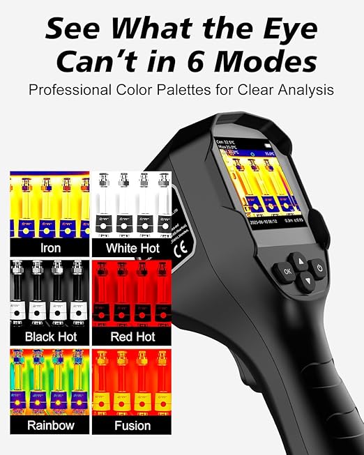 Handheld Thermal Imaging Camera, 25Hz Fast Refresh, TISR 240×240 Enhanced Display, -4°F to 1022°F, Temp Alarm, IP54 for Home & Industrial Use