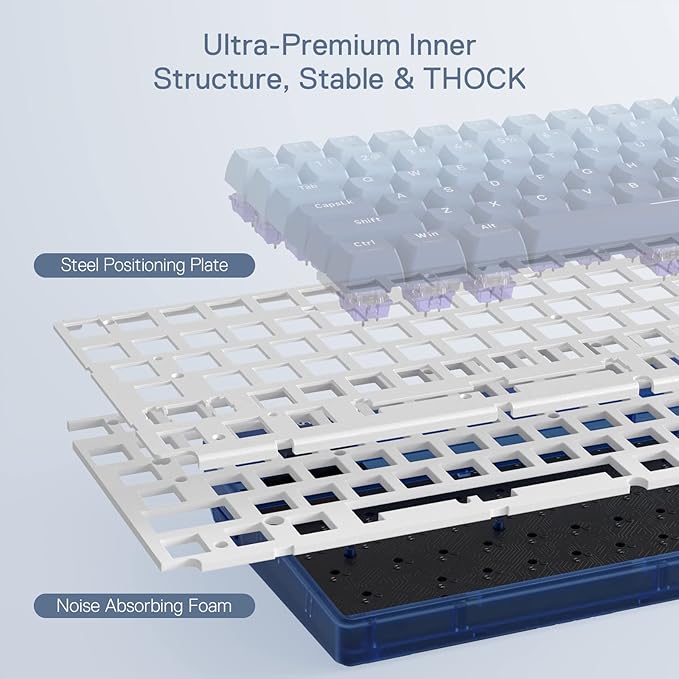 Redragon K656 PRO 3-Mode Wireless RGB Gaming Keyboard, 100 Keys Mechanical Keyboard w/Translucent Board, Hot-Swappable Socket, Sound Absorbing Foam & Custom Tactile Switch, Gradient BlueMade
