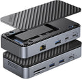 ORICO 9-in-1 USB C Hub with M.2 NVMe SSD Enclosure 10Gbps, Tool Free Hub Docking Station Adapter with Built-in Fan, Gigabit Ethernet, 100W PD, SD/TF, Type C & USB A for Laptop MacBook Mac mini -M2P7