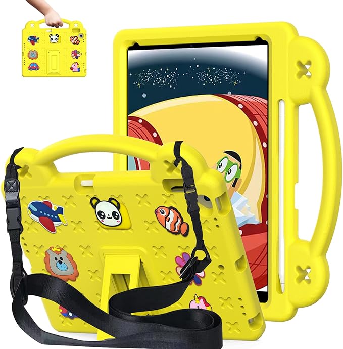 AKABEILA Compatible with Huawei MediaPad M3 Lite S 8.0/Samsung Tab A 8.0 2019 T290/T295/Tab A7 Lite 8.7 T220/T225 2021 Tablet Case, Kids Case with Shoulder Strap & Stand Handle Yellow
