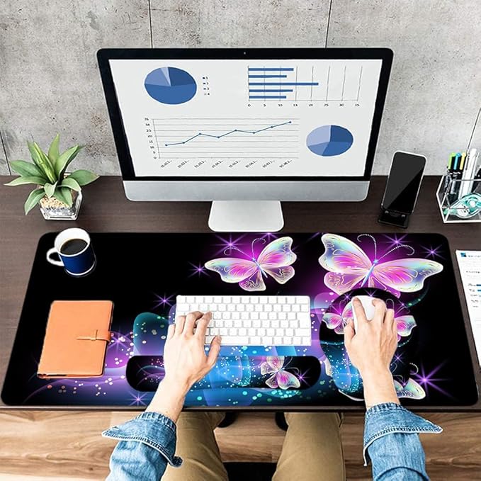 LATEEFAH Mouse Pad with Wrist Rest, Large Mouse Pad, Ergonomic Gaming Desk Pad Keyboard Wrist Rest Set, 4-in-1 Desk Mat Keyboard Mat for Home, Office