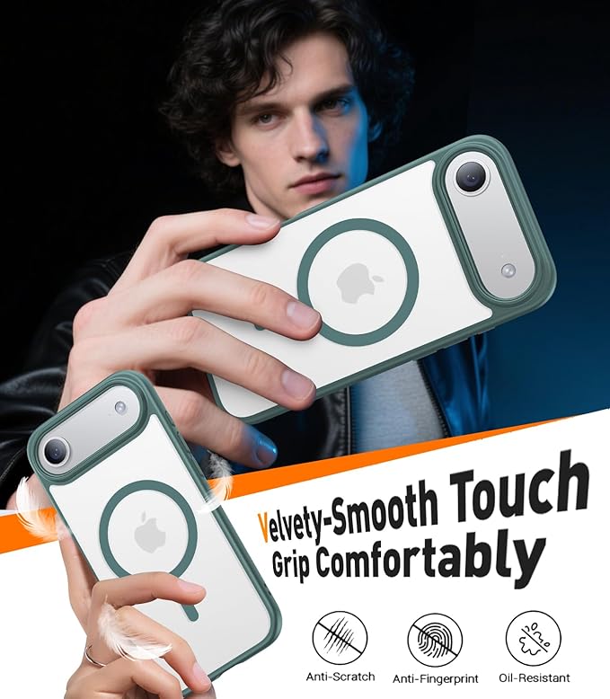 Magnetic for iPhone Air Case 2025,[Anti-Slip][Compatible with MagSafe][Military Grade Drop Protection] Shockproof Protective Translucent Matte Phone Case for iPhone 17 Air Case,Night Green