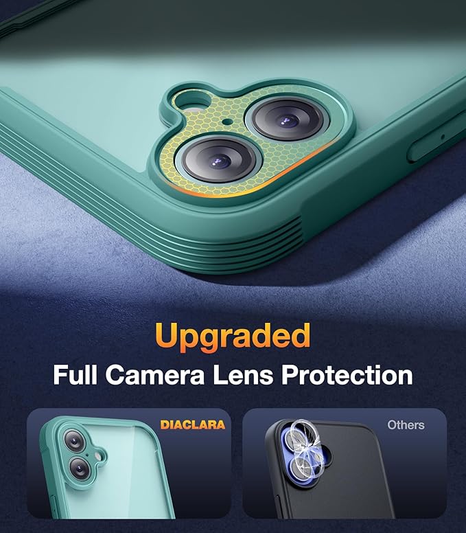 Diaclara Designed for iPhone 16 Case, Full Body Rugged Case with Built-in Touch Sensitive Anti-Scratch Screen Protector, Upgraded [Full Camera Protection] for iPhone 16 6.1" (Teal)