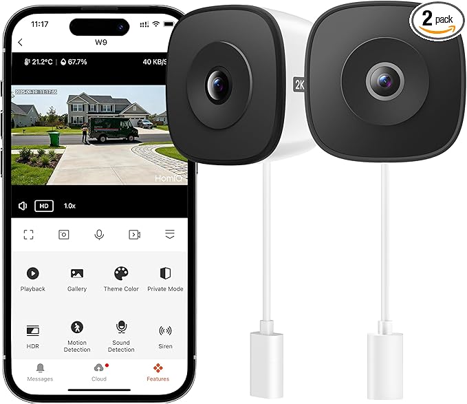 Window Security Camera 2K, Indoor WiFi Cameras 2.4GHz/5GHz, 2 Pack with Colorvue AI Color Night Vision, Person Detection with Auto-Focus, 24/7 Recording Compatible with Alexa & Google Home