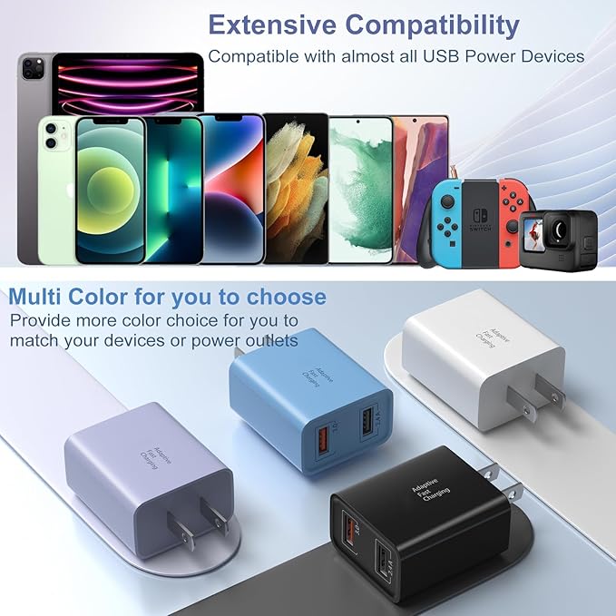 Double USB Wall Charger, Costyle 3 Pack 30W Dual Ports USB Fast Charger Block Quick Fast Charge 3.0 Power Adapter & 5V 2.4A Wall Plug for iPhone 12 11 XR X SE, Samsung S9 S10 S20, Tablet(White)