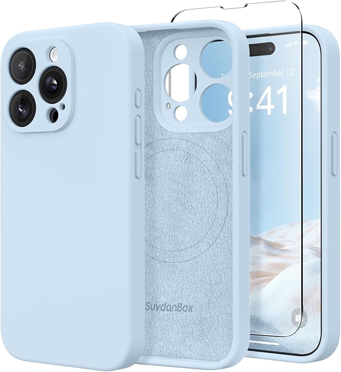 Magnetic for iPhone 15 Pro Case, Compatible with MagSafe, [Full Camera Protection][Screen Protector] Silicone Shockproof Protective Phone Case for iPhone 15 Pro 6.1", Light Blue
