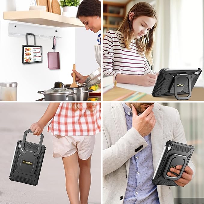 Fintie Case for iPad Mini 7 (A17 Pro, 7th Generation) 2024 / iPad Mini 6 (6th Gen) 8.3 Inch, [Tuatara Magic Ring] 360 Degree Rotating Shockproof Rugged Cover with Screen Protector, Black