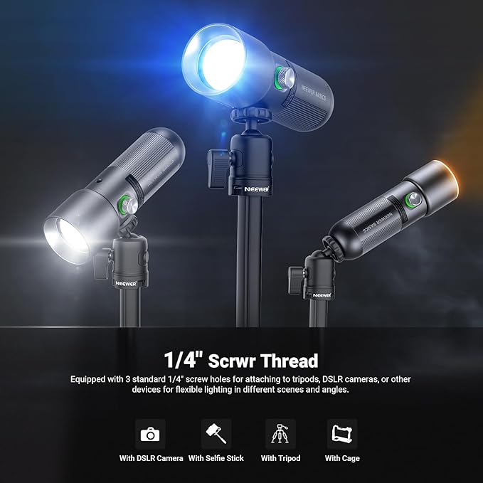 NEEWER BASICS RGB Photography Flashlight with Desk Tripod Stand/4 Colors/20 Gobo Filters/7500mAh, 10W 6300K CRI95+ Portable LED Spotlight Ambient Sunset Light for Video Recording Studio Lighting, FL10