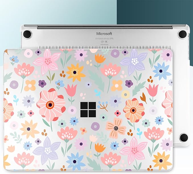 Hard Case for 15-inch Microsoft Surface Laptop Copilot+ PC 2024 (7th Ed) Fashionable Lightweight Floral Design Clear Laptop Shell, with TPU Keyboard Cover & OTG Adapters, Colorful Flowers