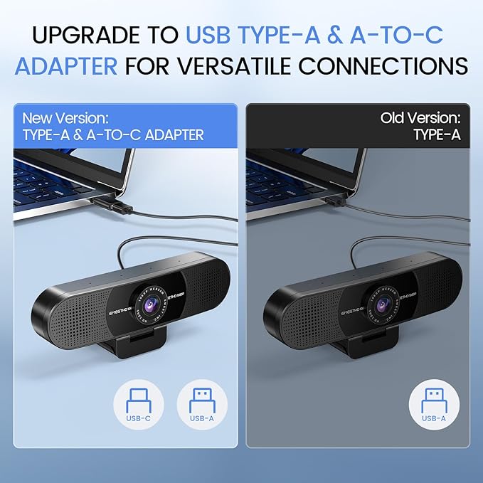 EMEET C960 1080P Webcam with Microphone, 2 Mics, 90° FOV, USB Type-A & A-to-C Adapter, Fixed Focus, Plug&Play Computer Camera for Zoom/Teams/Facetime/YouTube/Google Meet/Switch 2 Camera, 2025 Version