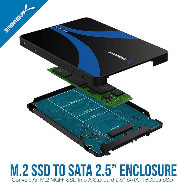 SABRENT M.2 SATA SSD to 2.5 Inch SATA III Aluminum Enclosure Adapter (EC-M2SA) [Not NVMe]