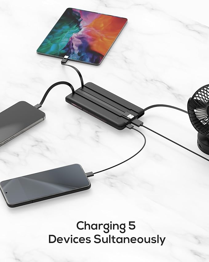 VEEKTOMX Portable Charger Built-in Cables, 10000mAh Power Bank for iPhone, Fast Charge USB C Battery Pack Travel Essentials Powerbank Compatible with iPhone 17/16/15/14, Samsung S25/24, Android, etc