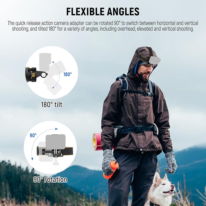 NEEWER Head Strap Mount for Action Camera, Magnetic Quick Release Head Mounted Head Belt Mount Compatible with GoPro Hero 13 12 11 10 9 8 DJI Osmo Insta360 for POV Video Vlog Live, GP20