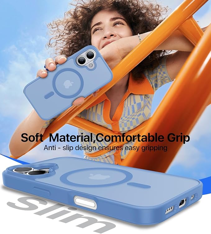 Magnetic for iPhone 16 Case, [Compatible with MagSafe][Military-Grade Drop Protection][Anti-Yellowing] Shockproof Protective Translucent Matte Cover for iPhone 16 Phone Case,Light Blue