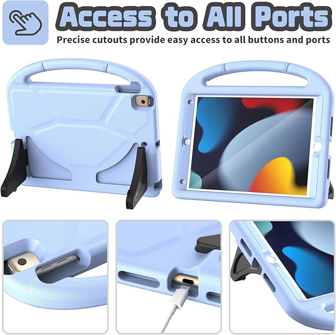 YIHE Kids Case for iPad 9th/8th/7th Generation, iPad Pro 10.5 & Air 3, Shockproof Protective Cover with Handle Stand & Screen Protector for 10.2/10.5 Inch iPads, Light Blue