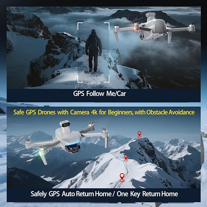 DealPrice Touch Screen Remote Drones with Camera for Adults 4k with Obstacle Avoidance, 3 Axis Gimbal Drone for Adults, GPS Auto Return Home, Follow Me, Long Range, High Wind Resistance, Rainproof, Time-lapse, Flash Lights, Zoom, SD Card Provided