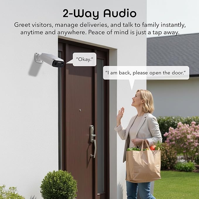 Geeni Falcon Smart Solar Battery Camera 2K+ – Outdoor Camera Wireless, Weather Resistant with Solar-Powered Battery, Motion Alerts, Color Night Vision, Two-Way Audio — 2-Pack, White