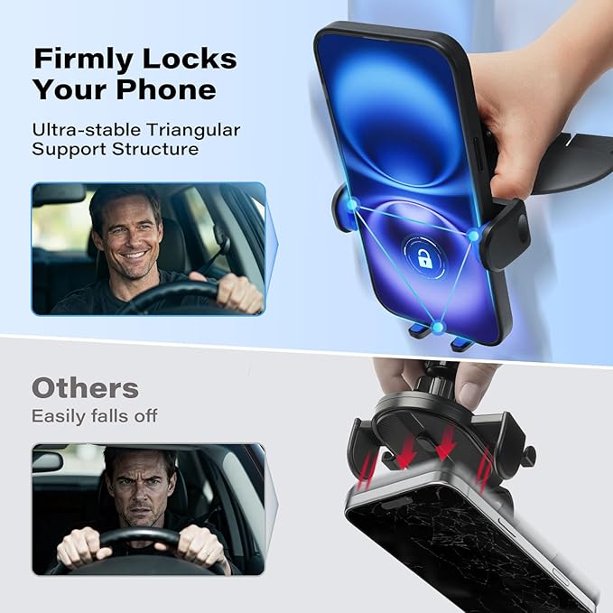 1Zero Easy One-Button Release CD Phone Holder for Car, Universal Air Vent & CD Slot Phone Mount, Thick Cases Friendly Cell Phone Holder for iPhone, Google, Samsung, Moto & Other Smartphones (Clamp)