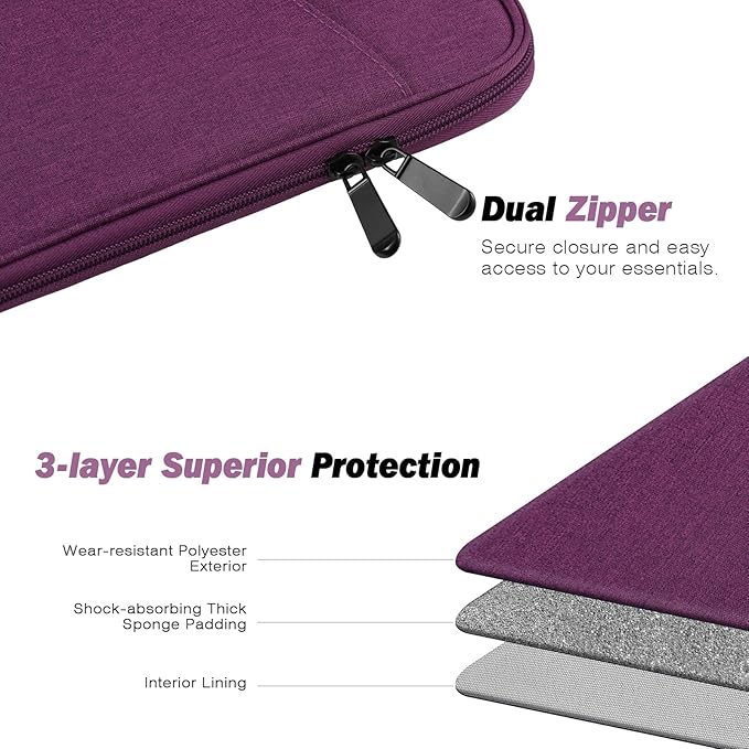 MoKo 9-11 Inch Tablet Sleeve Case, Fits New 11inch iPad Air M4/Pro M5, iPad A16 11", i-Pad 10/9/8/7th/Air 5/4th 10.9"/10.2", Tab S9/S8 11", Protective Bag Carrying Case with Pocket, Purple