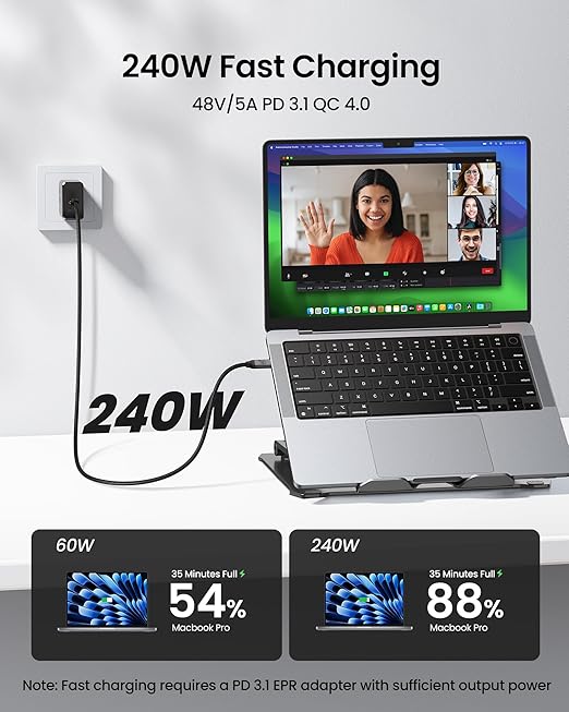 Silkland USB C Monitor Display Cable 10FT [4K@144Hz/60Hz 8K@30Hz], USB C 3.2 Gen 2x2 Video Cable, 20Gbps Data Transfer, 240W PD Fast Charge, Type C Compatible with iPhone 16, MacBook Pro, iPad