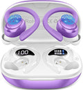 Hupoaf Wireless Earbuds Sport, 2025 Bluetooth 5.4 Headphones with Earhooks, 50H Stereo Deep Bass Over Ear Buds with 4 ENC Noise Canceling Mics, IP7 Waterproof Earphones for Running Workout Gym -Purple