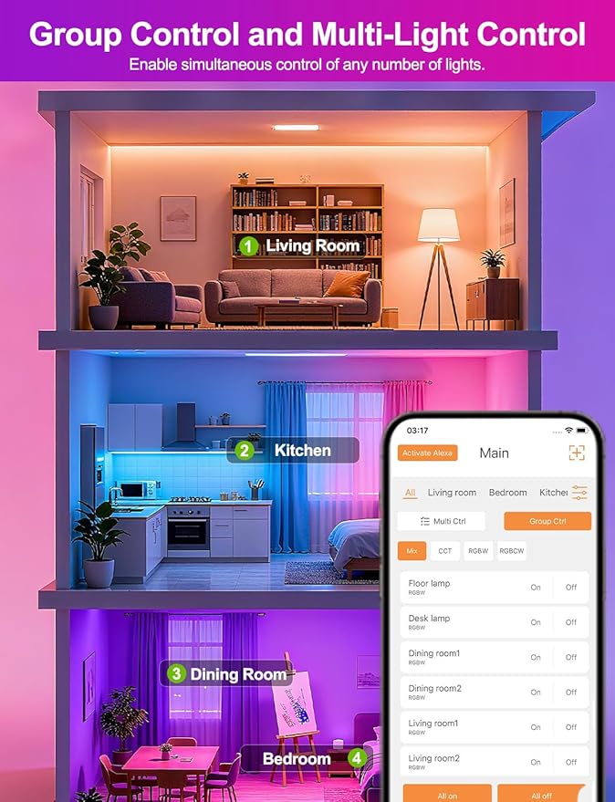 ILC Alexa Light Bulbs (120 Watt Equivalent) Smart Light Bulbs Compatible with Alexa Only, 1200 Lumens, Color Changing, Color Temperature Tunable 2700K-6000K(6 Pack)