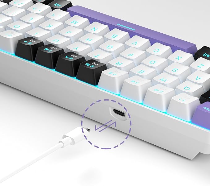 MageGee Portable 60% Mechanical Gaming Keyboard, MK-Box LED Backlit Compact 68 Keys Mini Wired Office Keyboard with Red Switch for Windows Laptop PC Mac - White/Purple