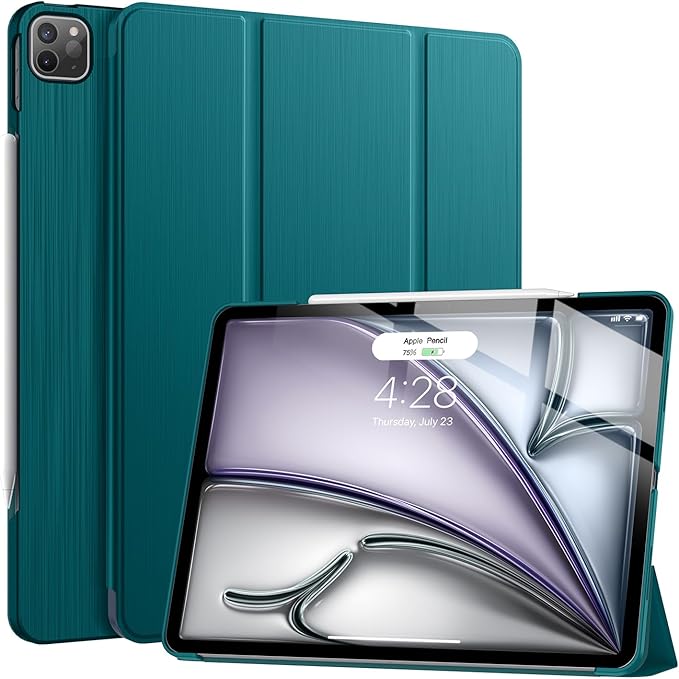 Soke Case for iPad Air 13 Inch (M3/M2) 2025/2024,iPad Pro 12.9 2022 2021(6th 5th Generation) - [Slim Trifold Stand + Auto Wake/Sleep],Protective Hard PC Back Cover (Teal)