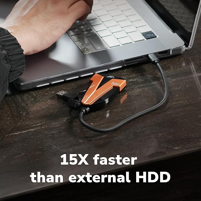 DATO 1TB External SSD, ARES Amber Shield Portable SSD w/LED, Up to 1600/1500 MB/s, OTG-Supported, IP67 Waterproof USB 3.2 Gen 2x2 Type C Rugged External Solid State Drive