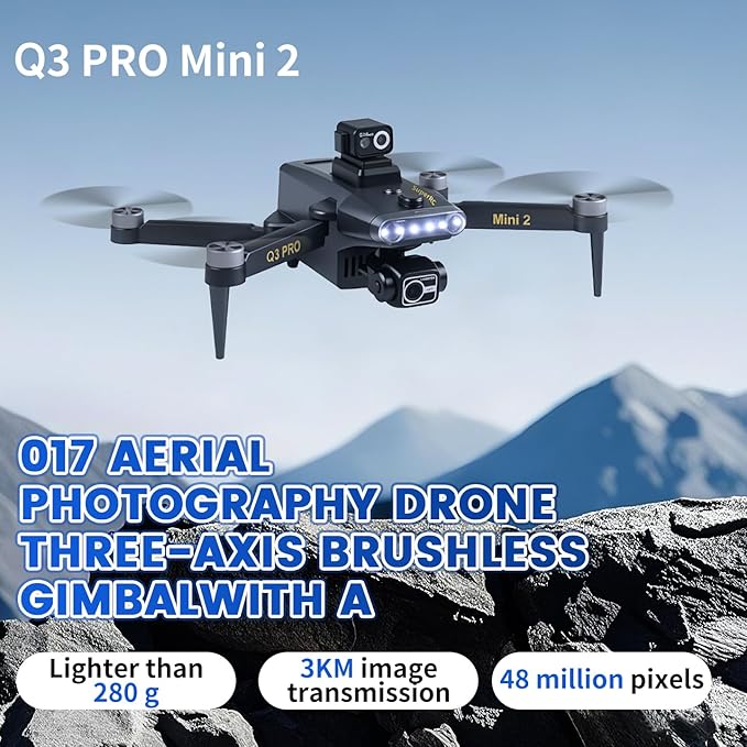 4K UHD Camera FPV Drone with 3-Axis Gimbal Obstacle Avoidance GPS Drone for Adults, Brushless Motor Auto Return RC Quadcopter with 5.5" Screen, Q3 PRO Mini 2 Lightweight Foldable Drones for Adult Beginners