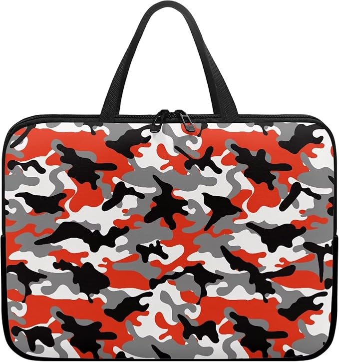 17 Inch Red Camo Laptop Sleeve, Protective Tablet Case with Handle, Water Resistant Zipper Computer Bag Carrying Case Notebook Cover Messenger Briefcase, Gifts for Men Women