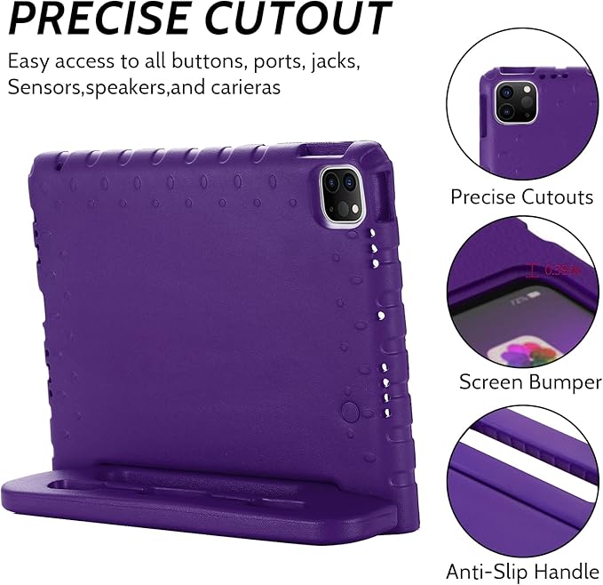 Dteck Kids Case for iPad Air 11" M2 2024, iPad Pro 11" Case 2024, Lightweight Shockproof Rugged EVA Kids Friendly Handle Kickstand Child Proof Protective Case with Pencil Holder, Purple