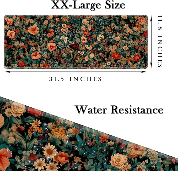 Retro Floral Gaming Mouse Pad Large Desk Mat Extended Keyboard Mouse Pad Anime Mousepad with Non-Slip Base and Stitched Edge Mouse Mat Desk Pad 31.5 x 11.8 Mouse Pads for Desk Home Office Gaming
